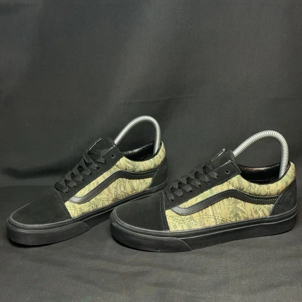 Vans Old‎ Skool Shoes Mens Size 4.5 Womens 6 Black Camo Suede Canvas Skate
